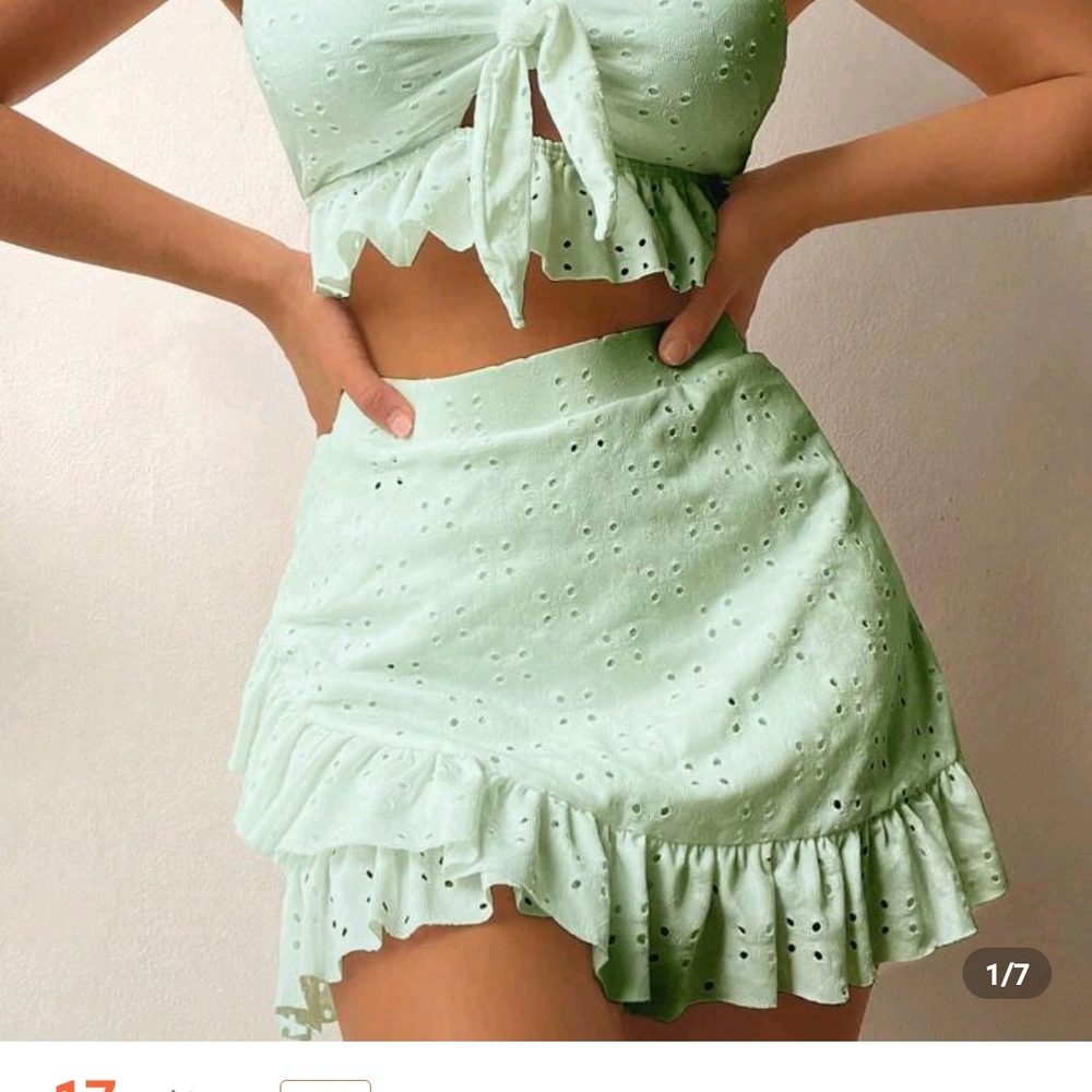 Mint Green Eyelet Ruffle Skirt